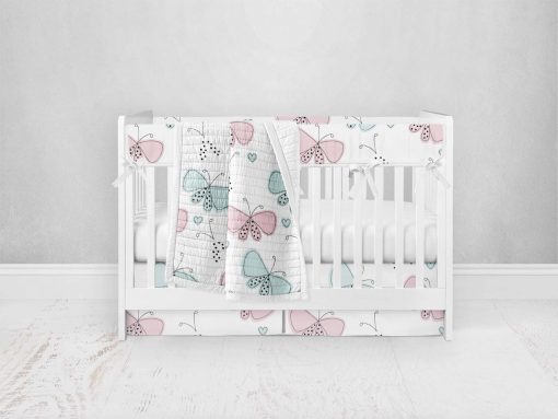 Bumperless Crib Set with Pleated Skirt Modern Rail Covers - Baby Butterfly