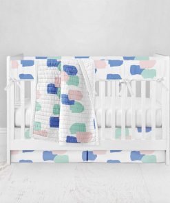 Bumperless Crib Set with Pleated Skirt Modern Rail Covers - Confetti Colors