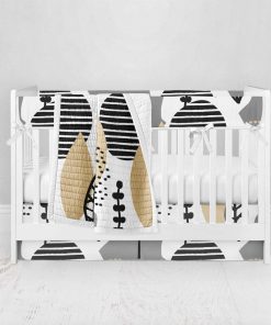 Bumperless Crib Set with Pleated Skirt Modern Rail Covers - Abstract Nature