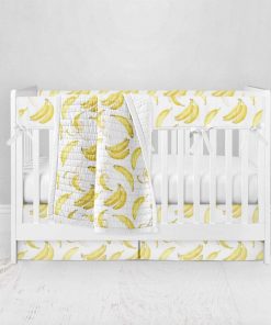 Bumperless Crib Set with Pleated Skirt Modern Rail Covers - Watercolor Banana