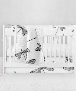 Bumperless Crib Set with Pleated Skirt Modern Rail Covers - Dragonfly Ink