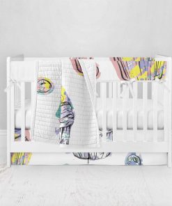 Bumperless Crib Set with Pleated Skirt Modern Rail Covers - Cupcakes