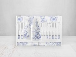 Bumperless Crib Set with Pleated Skirt Modern Rail Covers - Blue Rose Butterfly
