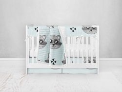 Bumperless Crib Set with Pleated Skirt Modern Rail Covers - Blue Racoon