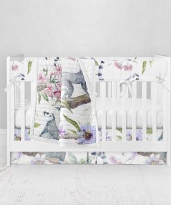 Bumperless Crib Set with Pleated Skirt Modern Rail Covers - Tropical Wild Life