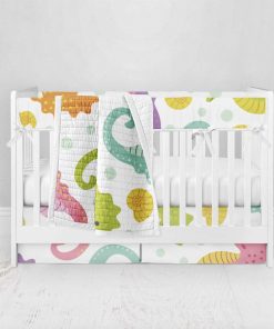 Bumperless Crib Set with Pleated Skirt Modern Rail Covers - Seahorses