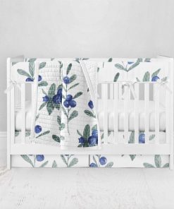Bumperless Crib Set with Pleated Skirt Modern Rail Covers - Blue Berry Blue