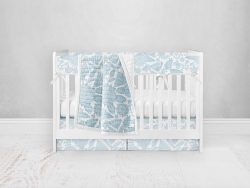 Bumperless Crib Set with Pleated Skirt Modern Rail Covers - Blue Illustrated Flowers