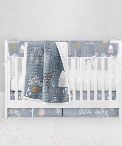 Bumperless Crib Set with Pleated Skirt Modern Rail Covers - Bear Blue