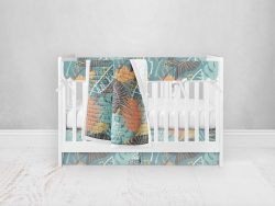 Bumperless Crib Set with Pleated Skirt Modern Rail Covers - Tropical