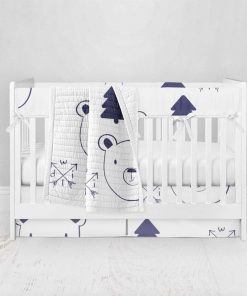 Bumperless Crib Set with Pleated Skirt Modern Rail Covers - Woodsy Bear