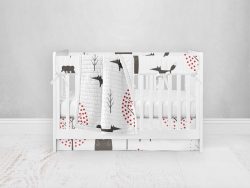 Bumperless Crib Set with Pleated Skirt Modern Rail Covers - Wild Woods