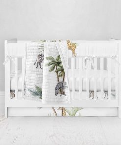 Bumperless Crib Set with Pleated Skirt Modern Rail Covers - Zebra Palm Tree
