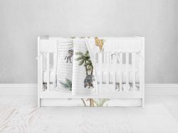 Bumperless Crib Set with Pleated Skirt Modern Rail Covers - Zebra Palm Tree