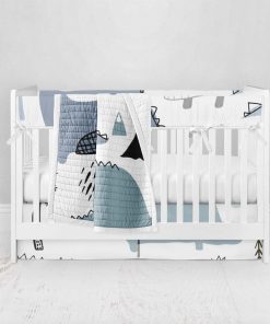 Bumperless Crib Set with Pleated Skirt Modern Rail Covers - Dino Sketch