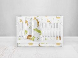 Bumperless Crib Set with Pleated Skirt Modern Rail Covers - Animal Crackers