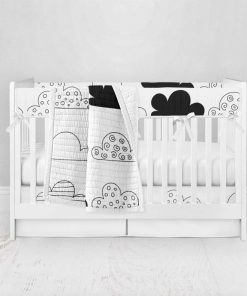 Bumperless Crib Set with Pleated Skirt Modern Rail Covers - Crazy Clouds