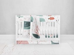 Bumperless Crib Set with Pleated Skirt Modern Rail Covers - Whale & Jellyfish