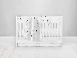 Bumperless Crib Set with Pleated Skirt Modern Rail Covers - Baby Blue Flowers