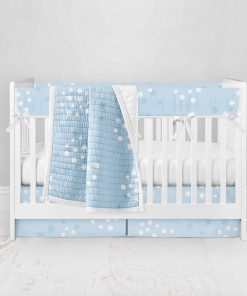 Bumperless Crib Set with Pleated Skirt Modern Rail Covers - Soft Blue Dots