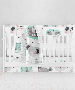 Bumperless Crib Set with Pleated Skirt Modern Rail Covers - Baby Animals