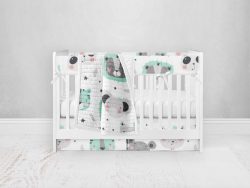 Bumperless Crib Set with Pleated Skirt Modern Rail Covers - Baby Animals