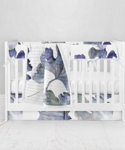 Bumperless Crib Set with Pleated Skirt Modern Rail Covers - Watercolor Leaf