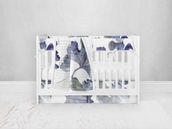 Bumperless Crib Set with Pleated Skirt Modern Rail Covers - Watercolor Leaf