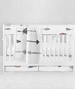 Bumperless Crib Set with Pleated Skirt Modern Rail Covers - Arrows