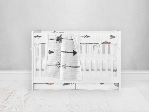 Bumperless Crib Set with Pleated Skirt Modern Rail Covers - Arrows