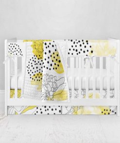 Bumperless Crib Set with Pleated Skirt Modern Rail Covers - Sunny Blooms