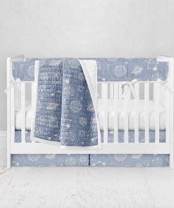Bumperless Crib Set with Pleated Skirt Modern Rail Covers - Cosmic Sketch