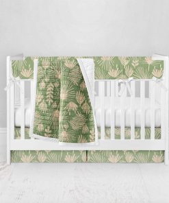 Bumperless Crib Set with Pleated Skirt Modern Rail Covers - Ever Green