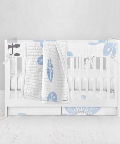 Bumperless Crib Set with Pleated Skirt Modern Rail Covers - Blue Blossom Beauty