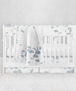 Bumperless Crib Set with Pleated Skirt Modern Rail Covers - Bloom Branches