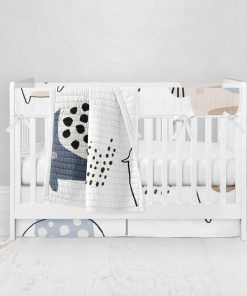 Bumperless Crib Set with Pleated Skirt Modern Rail Covers - Elephant March
