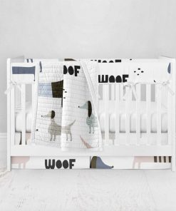 Bumperless Crib Set with Pleated Skirt Modern Rail Covers - Doggy Dog