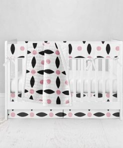 Bumperless Crib Set with Pleated Skirt Modern Rail Covers - Diner Dots