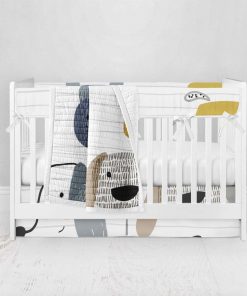 Bumperless Crib Set with Pleated Skirt Modern Rail Covers - Dog Sketch
