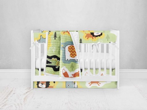 Bumperless Crib Set with Pleated Skirt Modern Rail Covers - All Smiles