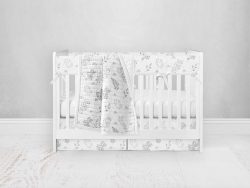 Bumperless Crib Set with Pleated Skirt Modern Rail Covers - Black White Floral