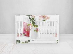 Bumperless Crib Set with Pleated Skirt Modern Rail Covers - Rosy Rose
