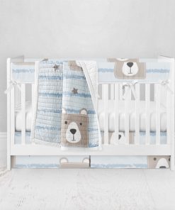 Bumperless Crib Set with Pleated Skirt Modern Rail Covers - Square Bear