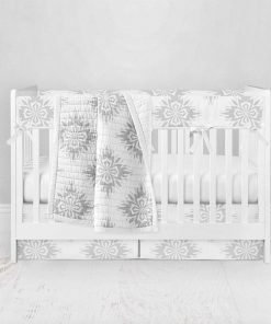 Bumperless Crib Set with Pleated Skirt Modern Rail Covers - Square Mod