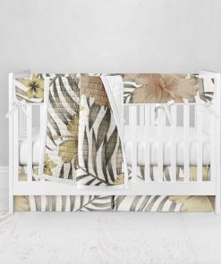 Bumperless Crib Set with Pleated Skirt Modern Rail Covers - Tropical Tan