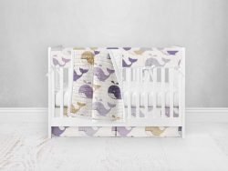Bumperless Crib Set with Pleated Skirt Modern Rail Covers - Whales Will