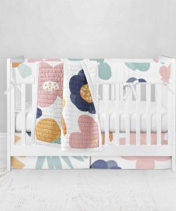 Bumperless Crib Set with Pleated Skirt Modern Rail Covers - Wake Up Sunny