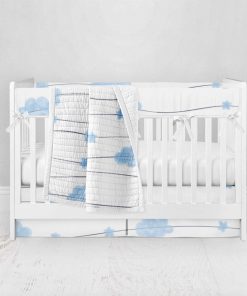 Bumperless Crib Set with Pleated Skirt Modern Rail Covers - Cloud Crossing