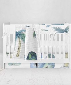 Bumperless Crib Set with Pleated Skirt Modern Rail Covers - Surf & Sand