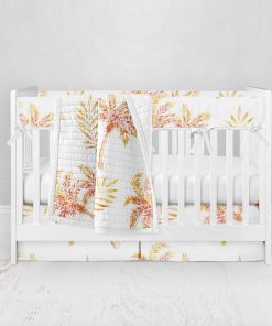 Bumperless Crib Set with Pleated Skirt Modern Rail Covers - Sunny Palms